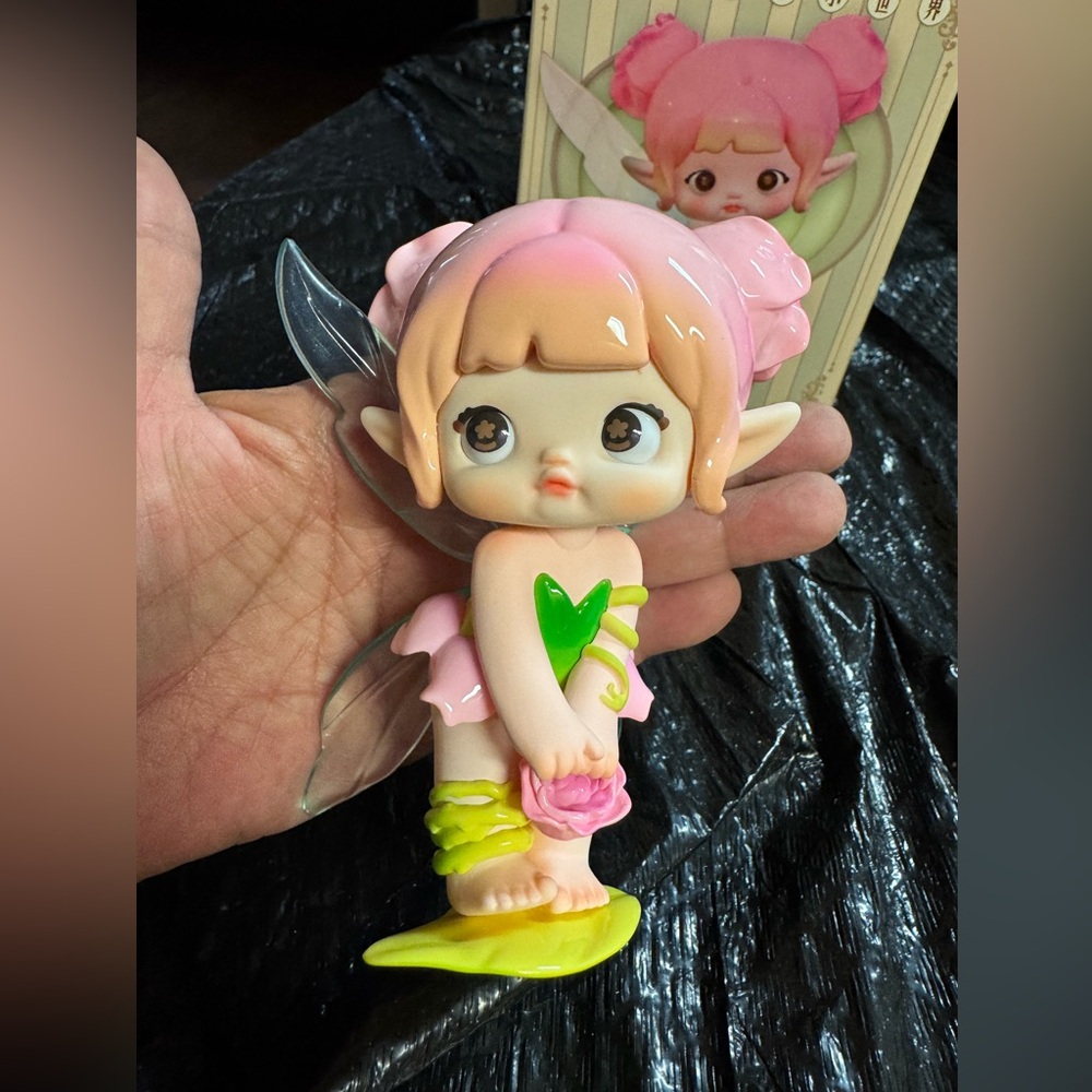 Nommi  Adorable flower Fairy Figurine with Pink and Green Accents